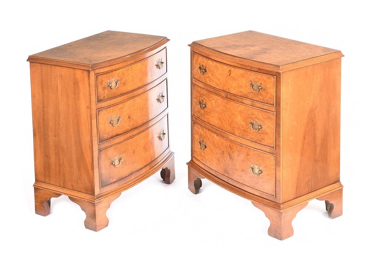 PAIR OF WALNUT BOW FRONT CHEST at Ross's Online Art Auctions