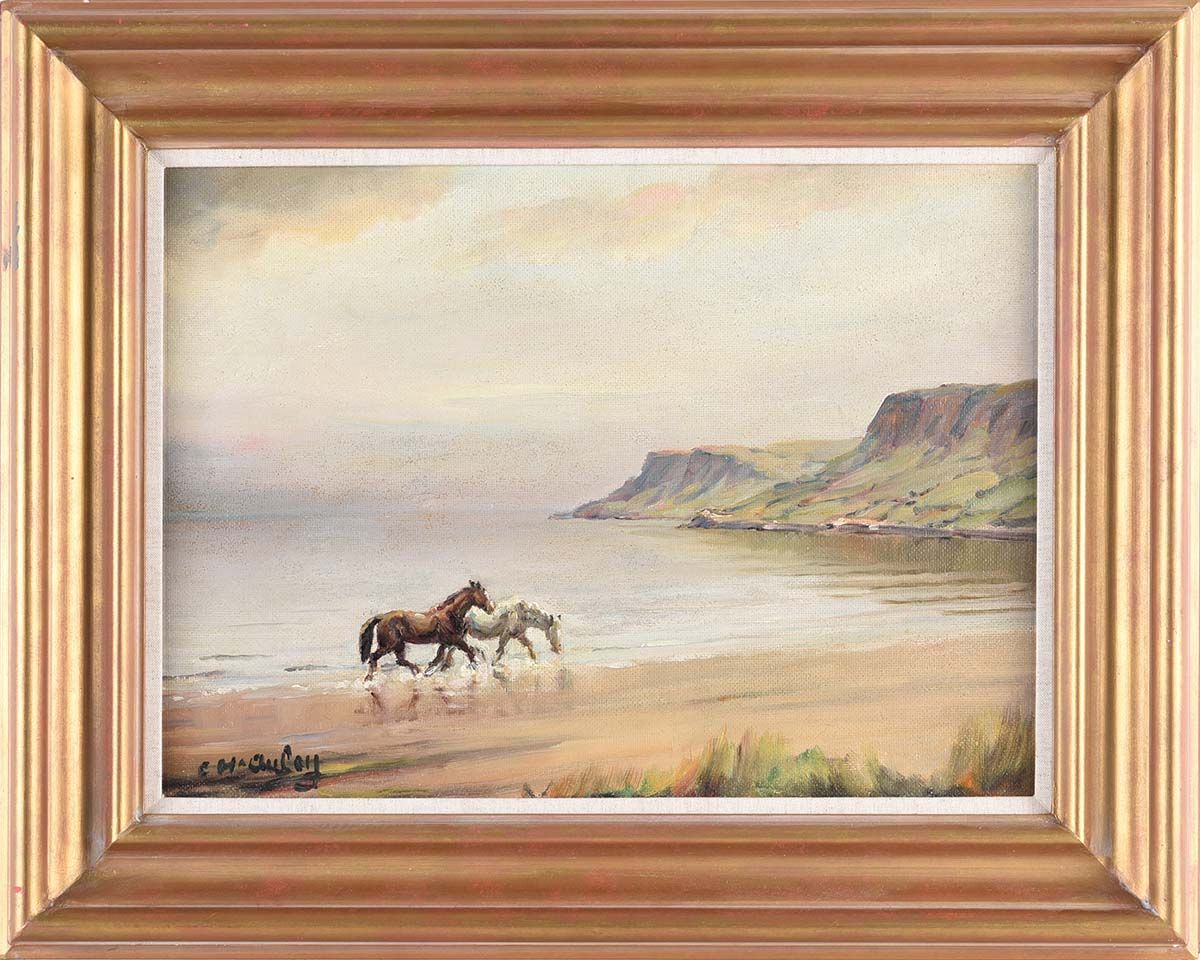 HORSES AT RED BAY, COUNTY ANTRIM by Charles McAuley at Ross's Online Art Auctions