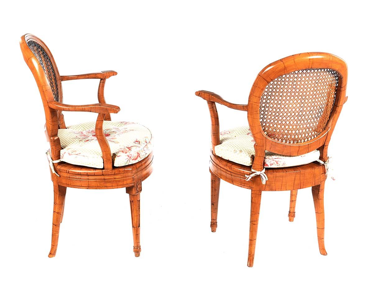 PAIR OF ANTIQUE WALNUT BERGERE BACK ARMCHAIRS at Ross's Online Art Auctions