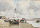 BEACHED FISHING BOATS, RED BAY by Charles McAuley at Ross's Online Art Auctions
