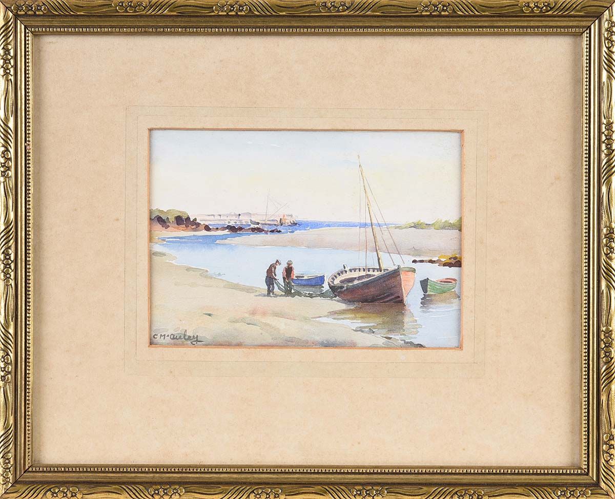 MENDING NETS, RED BAY by Charles McAuley at Ross's Online Art Auctions