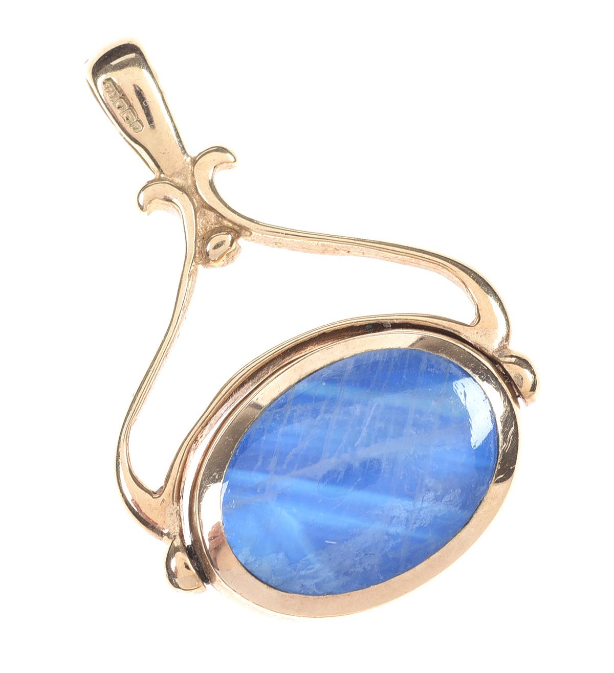 9CT GOLD ONYX & BLUE AGATE FOB at Ross's Online Art Auctions