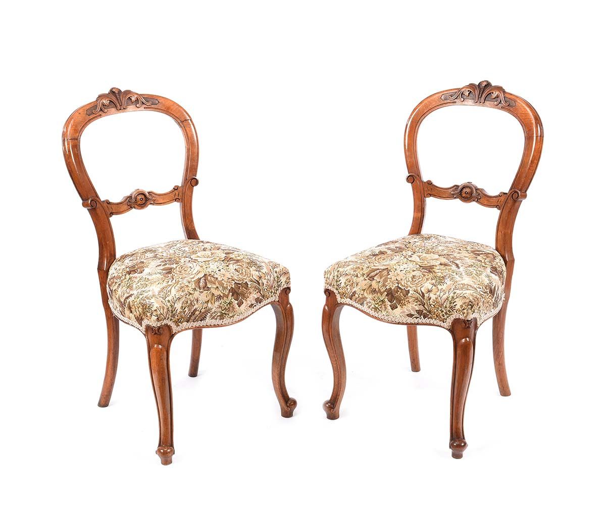 PAIR OF WALNUT CABRIOLE LEG CHAIRS at Ross's Online Art Auctions