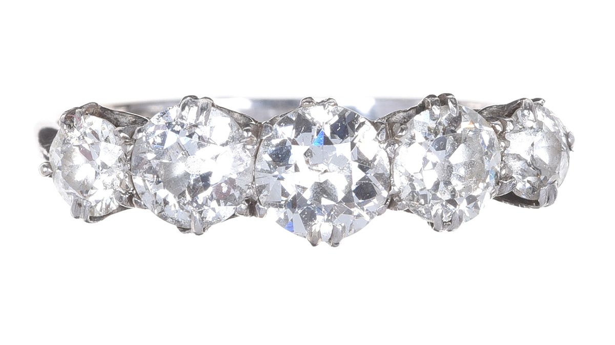 WHITE GOLD FIVE STONE DIAMOND RING at Ross's Online Art Auctions