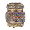 ORIENTAL BRASS & ENAMEL CONTAINER WITH LID at Ross's Online Art Auctions