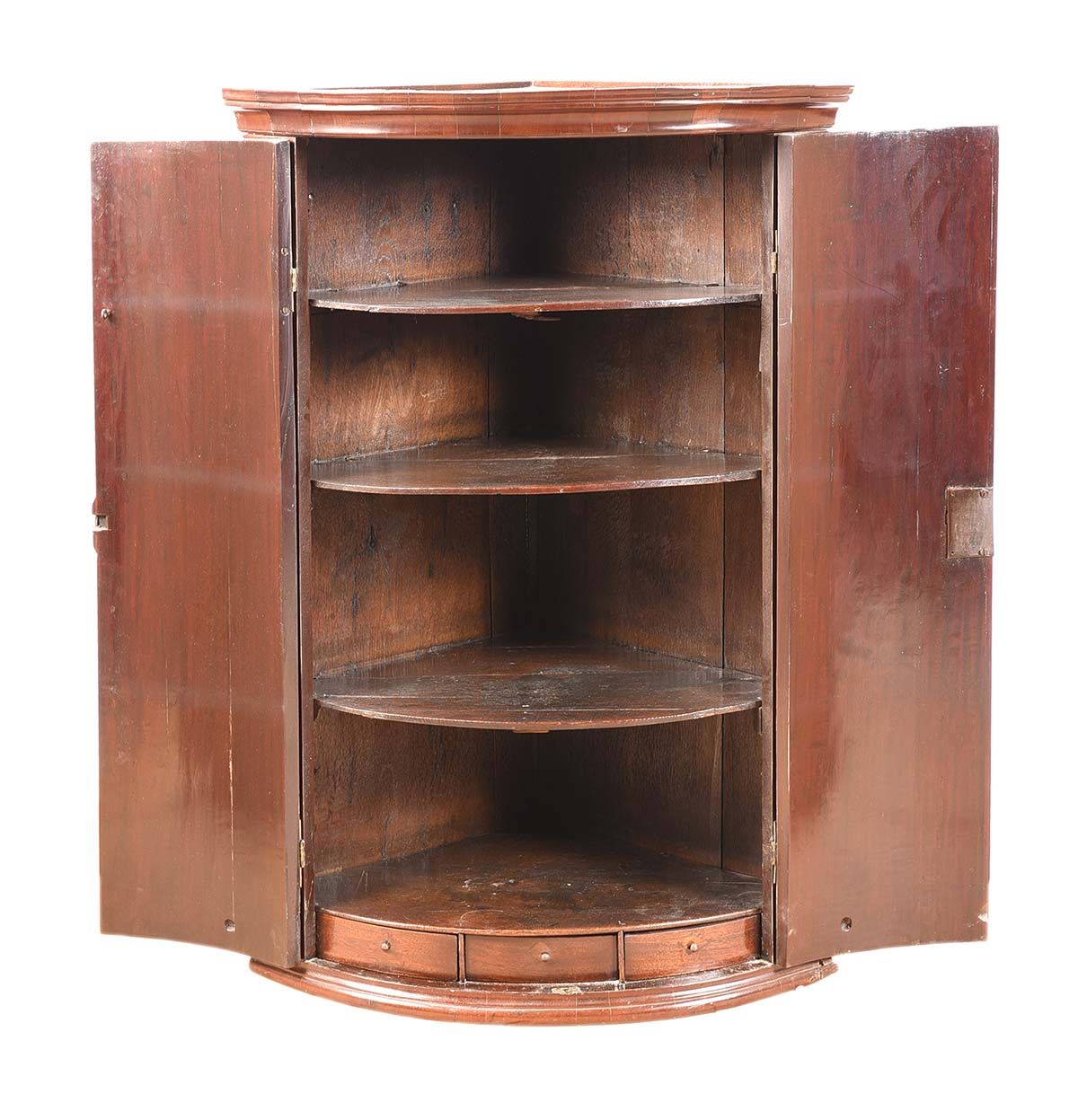 GEORGIAN MAHOGANY BOW FRONT HANGING CORNER CUPBOARD at Ross's Online Art Auctions