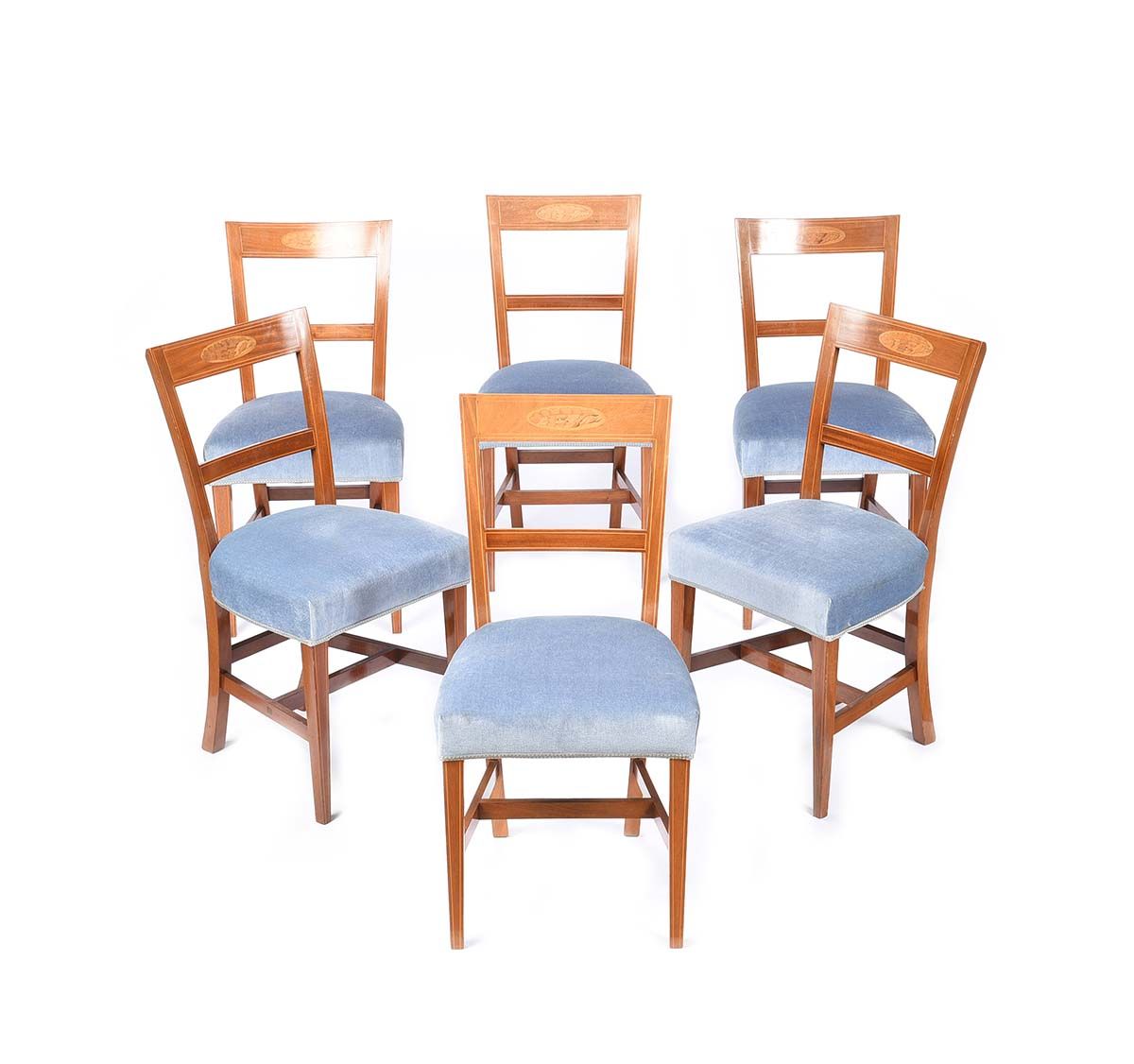SET OF SIX INLAID MAHOGANY SHERIDAN DINING ROOM CHAIRS at Ross's Online Art Auctions