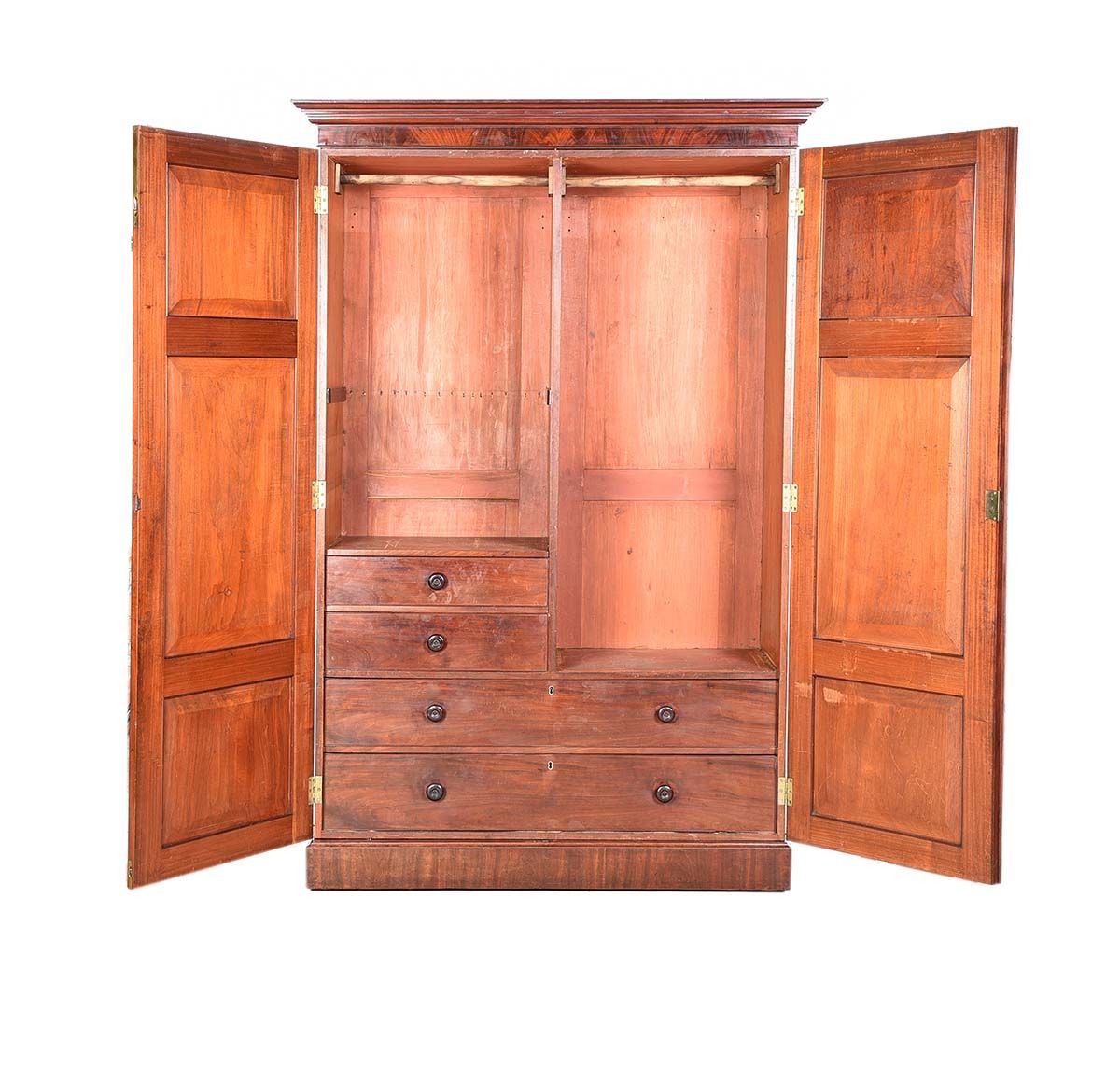 FINE GEORGIAN FEATHERED MAHOGANY TWO DOOR WARDROBE at Ross's Online Art Auctions