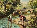 BOYS FISHING, THE RIVER DUN by Charles McAuley at Ross's Online Art Auctions