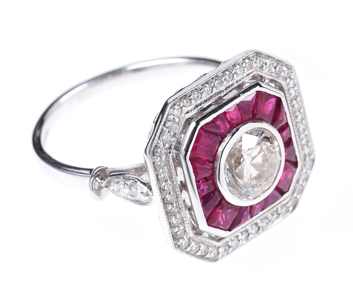 18CT WHITE GOLD RUBY & DIAMOND RING at Ross's Online Art Auctions