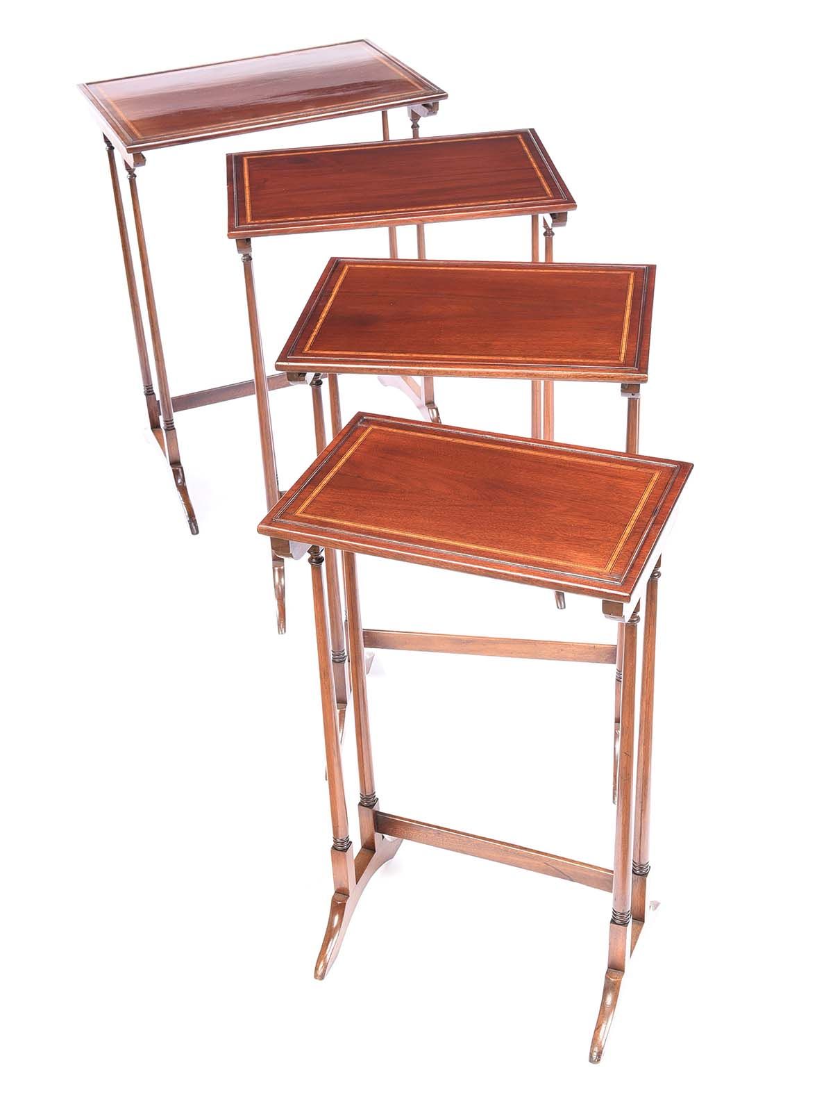EDWARDIAN INLAID MAHOGANY NEST OF FOUR TABLES at Ross's Online Art Auctions