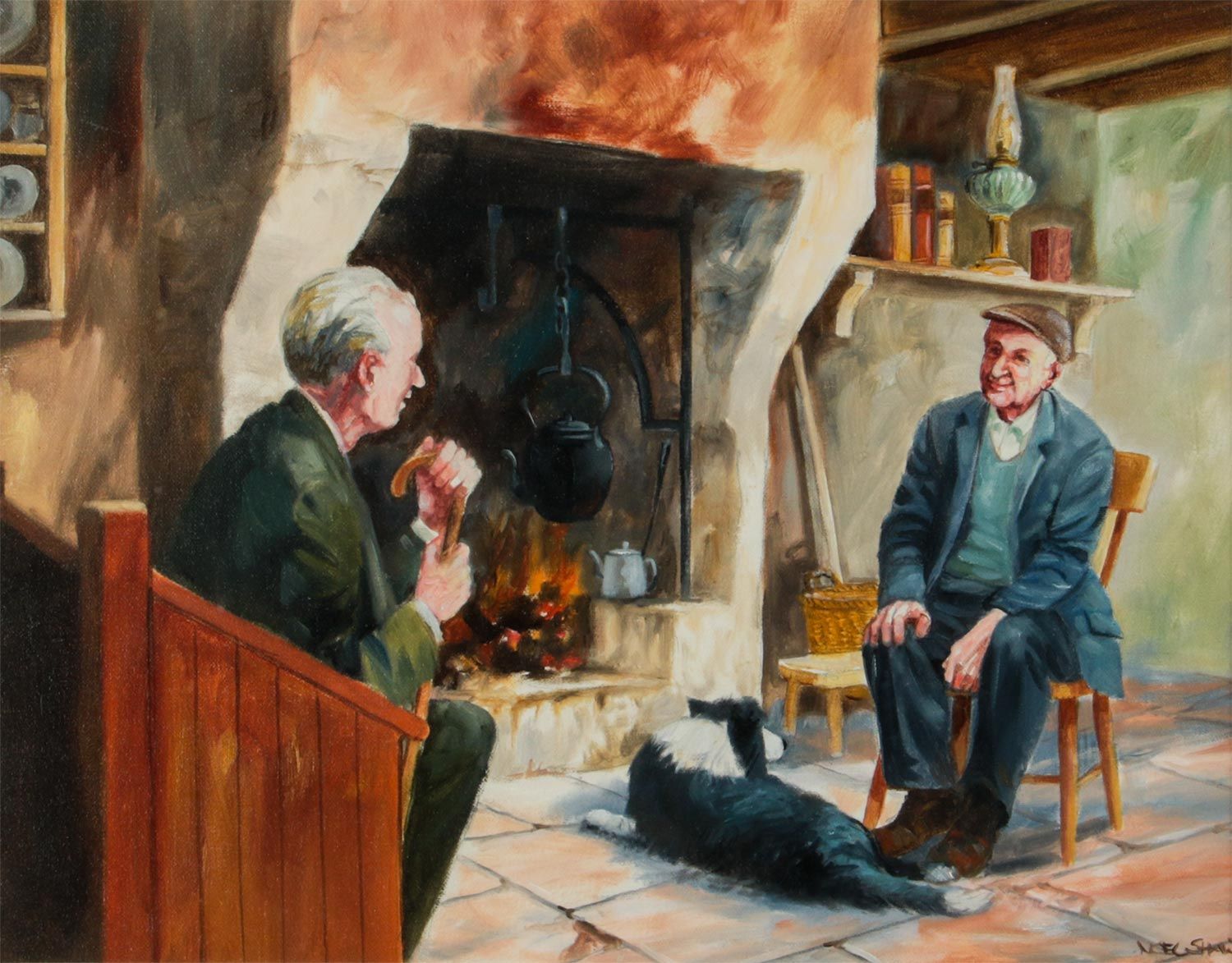 A CHAT IN THE COTTAGE by Noel Shaw at Ross's Online Art Auctions
