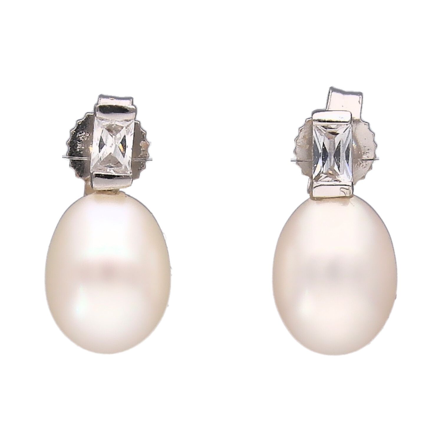 9CT WHITE GOLD PEARL & DIAMOND EARRINGS at Ross's Online Art Auctions