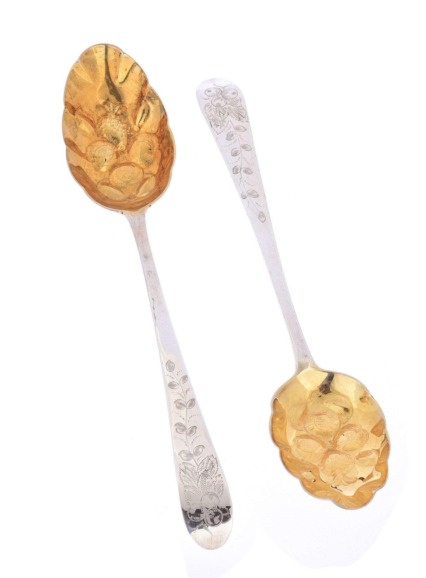 PAIR OF ENGRAVED SILVER & SILVER GILT BERRY SPOONS at Ross's Online Art Auctions