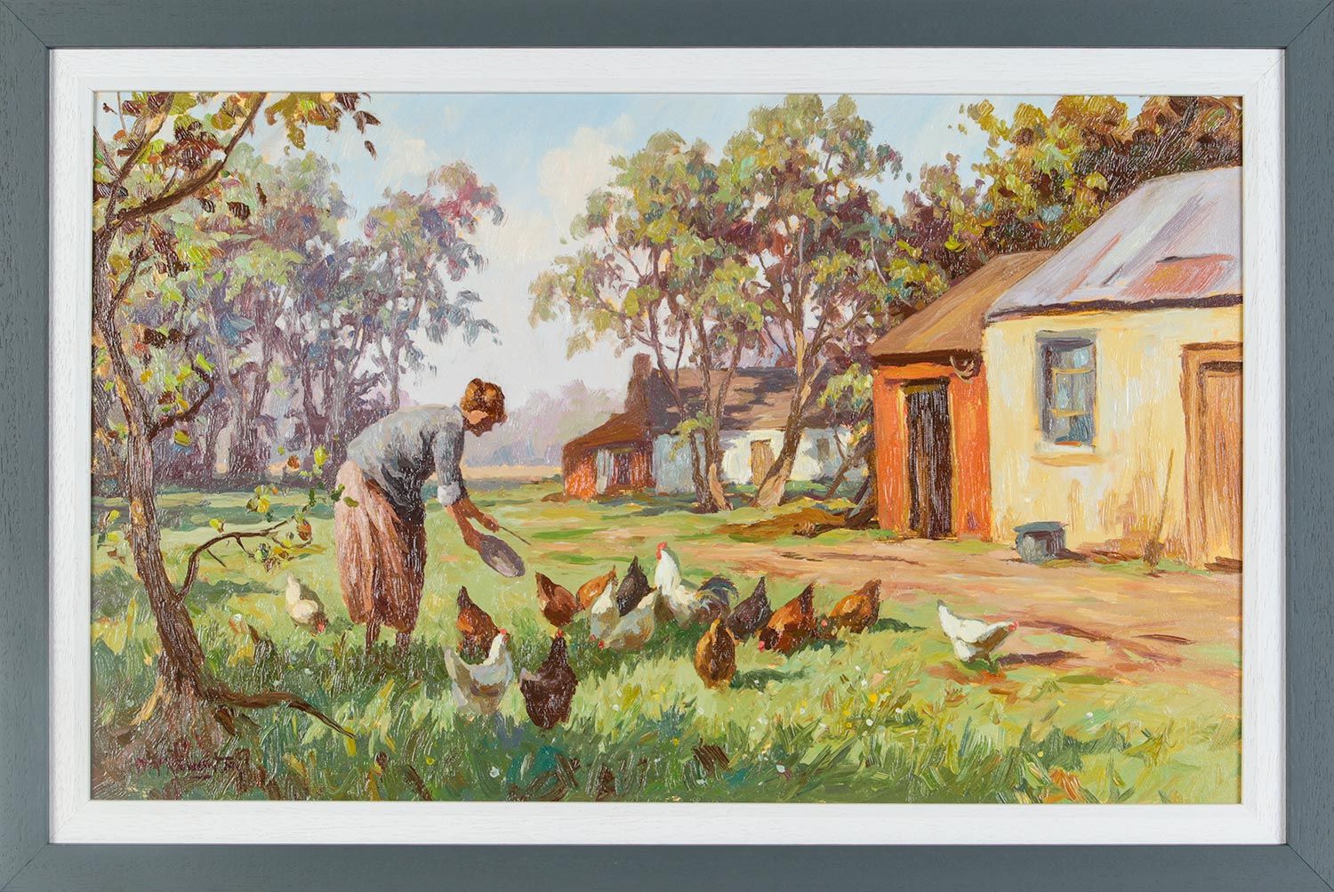 FEEDING CHICKENS IN THE GLENS by Donal McNaughton at Ross's Online Art Auctions