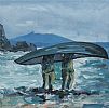 THE DOWNINGS CURRACH MEN NEAR THE ROCKS by Sean Lorinyenko at Ross's Online Art Auctions