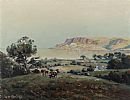 CATTLE GRAZING ABOVE CUSHENDALL BAY by Charles McAuley at Ross's Online Art Auctions