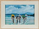 CYCLISTS RACING ON THE BEACH AT DOWNINGS by Sean Lorinyenko at Ross's Online Art Auctions