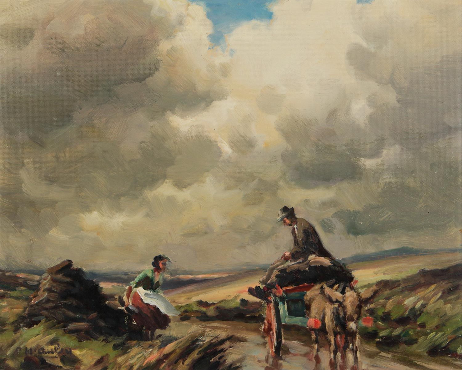 A CHAT ON THE TURF CART by Charles McAuley at Ross's Online Art Auctions