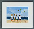 FOUR BOYS FLYING KITES ON THE BEACH by Michelle Carlin at Ross's Online Art Auctions