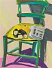 STILL LIFE, CHAIR WITH NEWSPAPER AND FRUIT by Arthur Armstrong RHA at Ross's Online Art Auctions