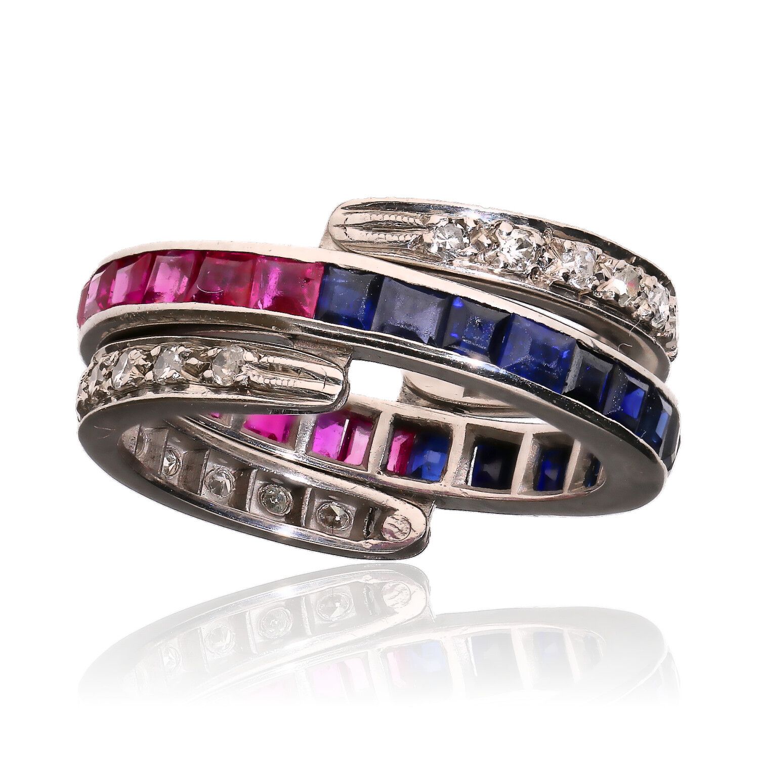 PLATINUM SAPPHIRE, RUBY & DIAMOND INTERCHANGEABLE RING at Ross's Online Art Auctions
