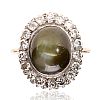 9CT GOLD CHRYSOBERYL AND DIAMOND RING at Ross's Online Art Auctions