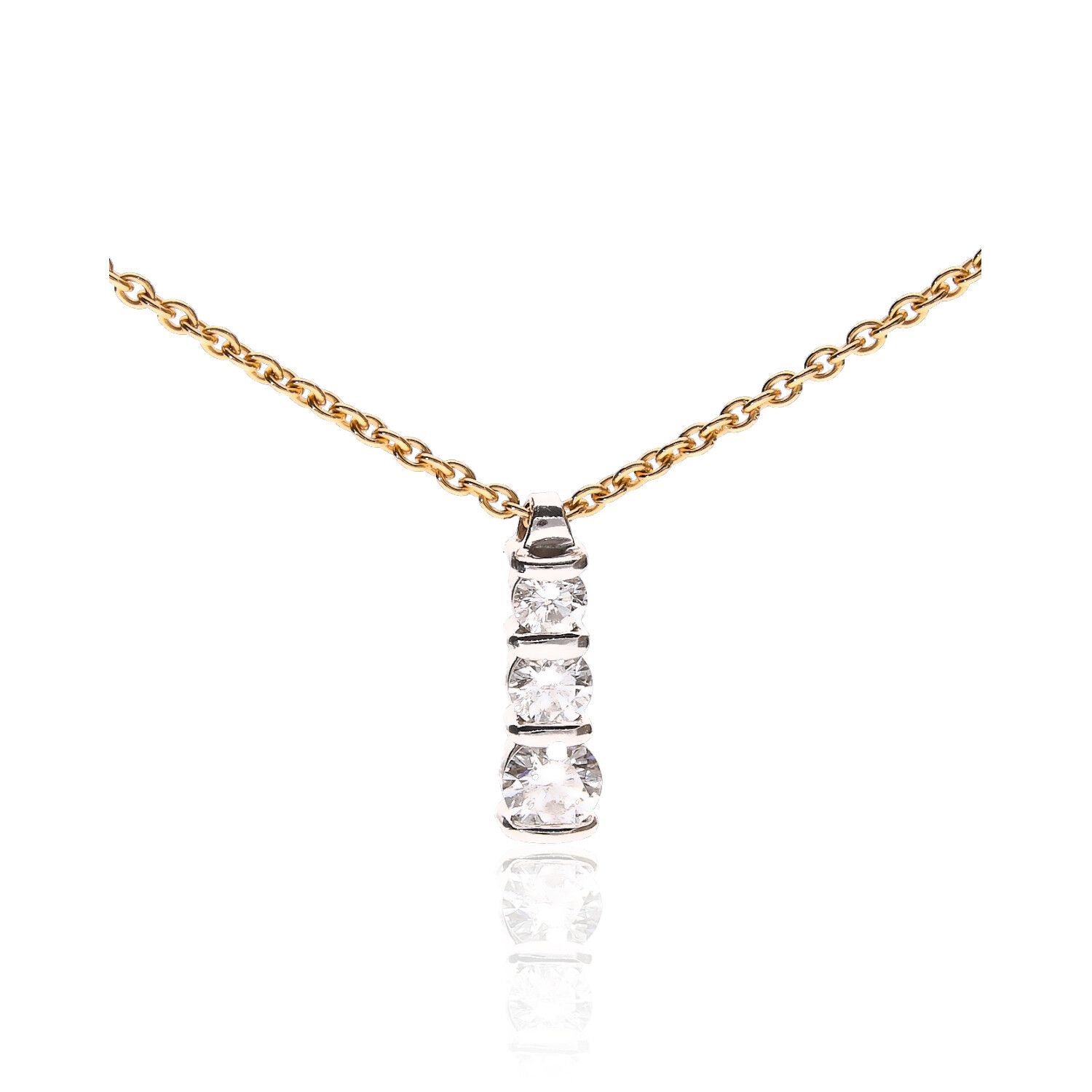 18CT GOLD THREE STONE DIAMOND NECKLACE at Ross's Online Art Auctions