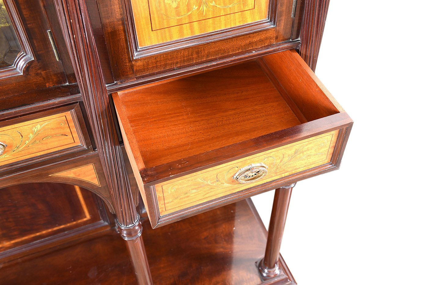 A VICTORIAN MAHOGANY & SATINWOOD SHALLOW INVERTED BREAKFRONT DISPLAY CABINET at Ross's Online Art Auctions