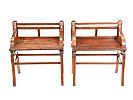 A PAIR OF BRASS MOUNTED OAK HALL CHAIRS IN THE MANNER OF JAMES SHOOLBRED at Ross's Online Art Auctions