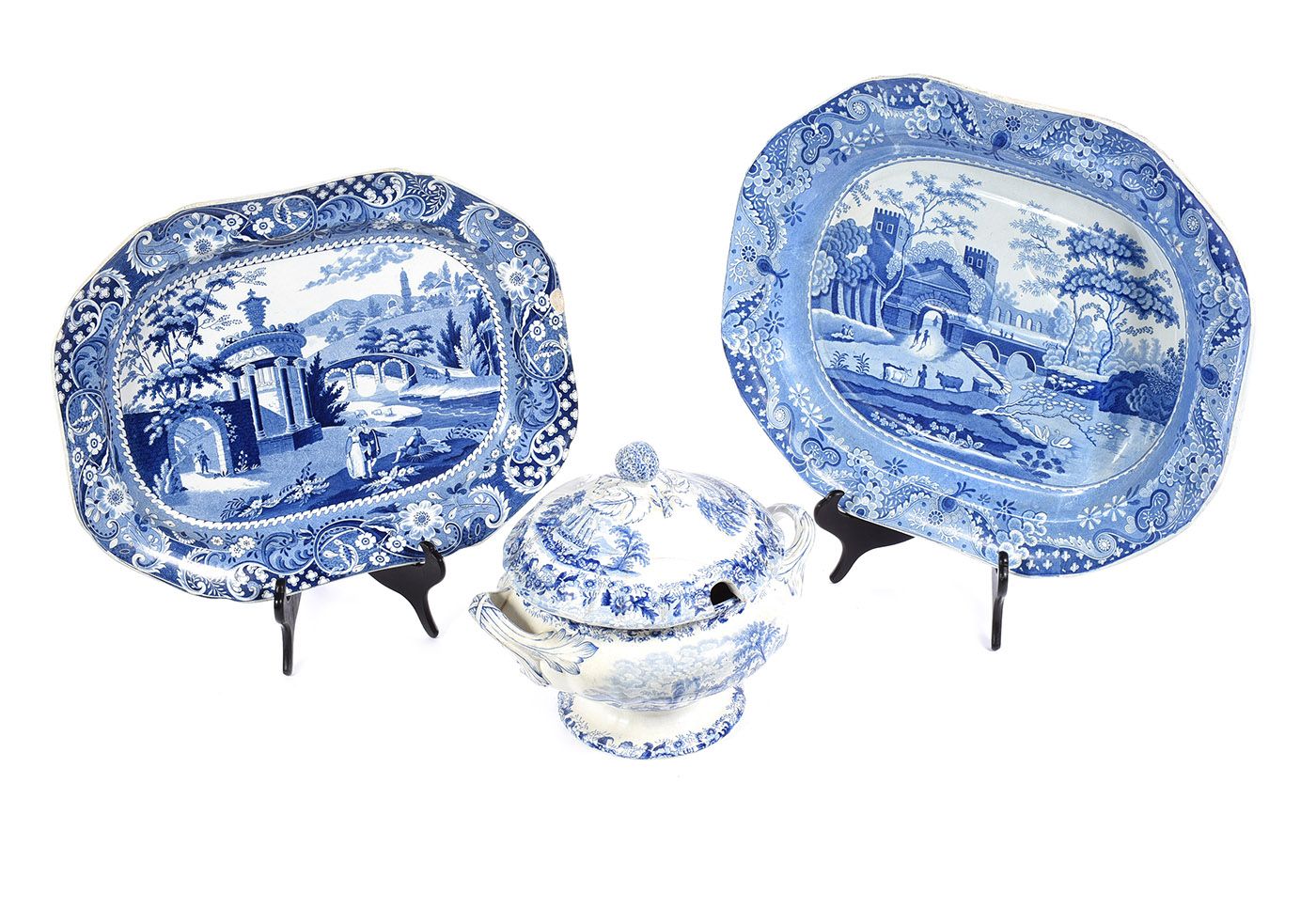 TWO LARGE VICTORIAN BLUE & WHITE PLATTERS & A SOUP TUREEN & COVER at Ross's Online Art Auctions