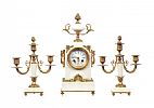 A NINETEENTH CENTURY ALABASTER CLOCK GARNITURE WITH GILT METAL MOUNTS at Ross's Online Art Auctions
