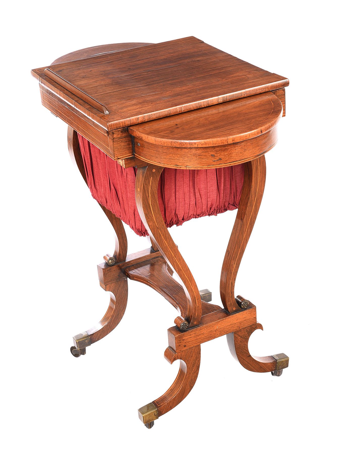 A REGENCY ROSEWOOD & LINE INLAID WORK TABLE at Ross's Online Art Auctions