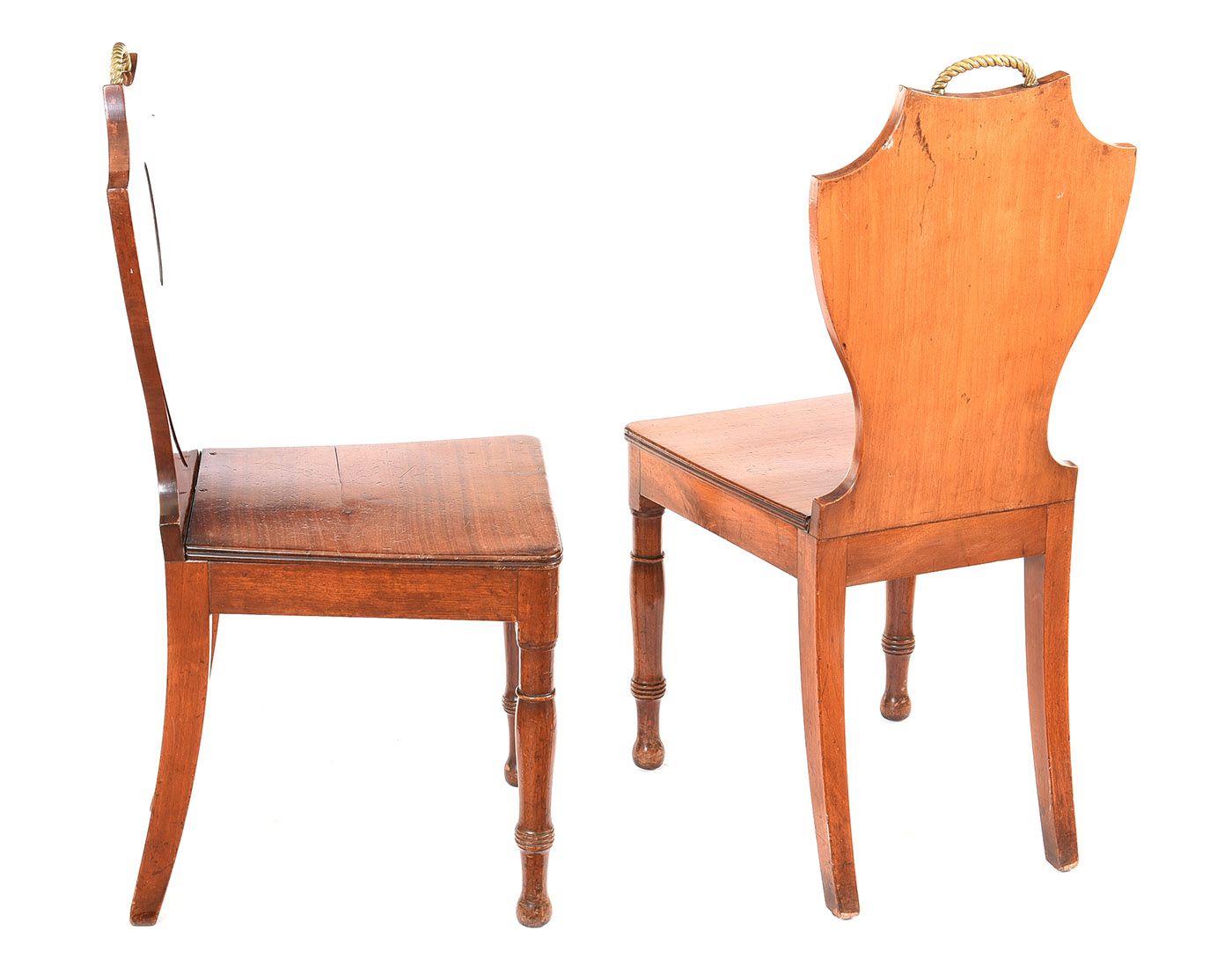 A PAIR OF GEORGE III MAHOGANY HALL CHAIRS at Ross's Online Art Auctions