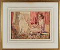 SEATED LADY WITH A LONG HAIR POODLE by C. Stuart at Ross's Online Art Auctions