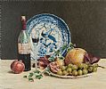STILL LIFE, WINE BOTTLE AND FRUIT by John A. Blakey at Ross's Online Art Auctions