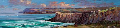CATTLE GRAZING ON THE NORTH ANTRIM COAST by William Cunningham at Ross's Online Art Auctions