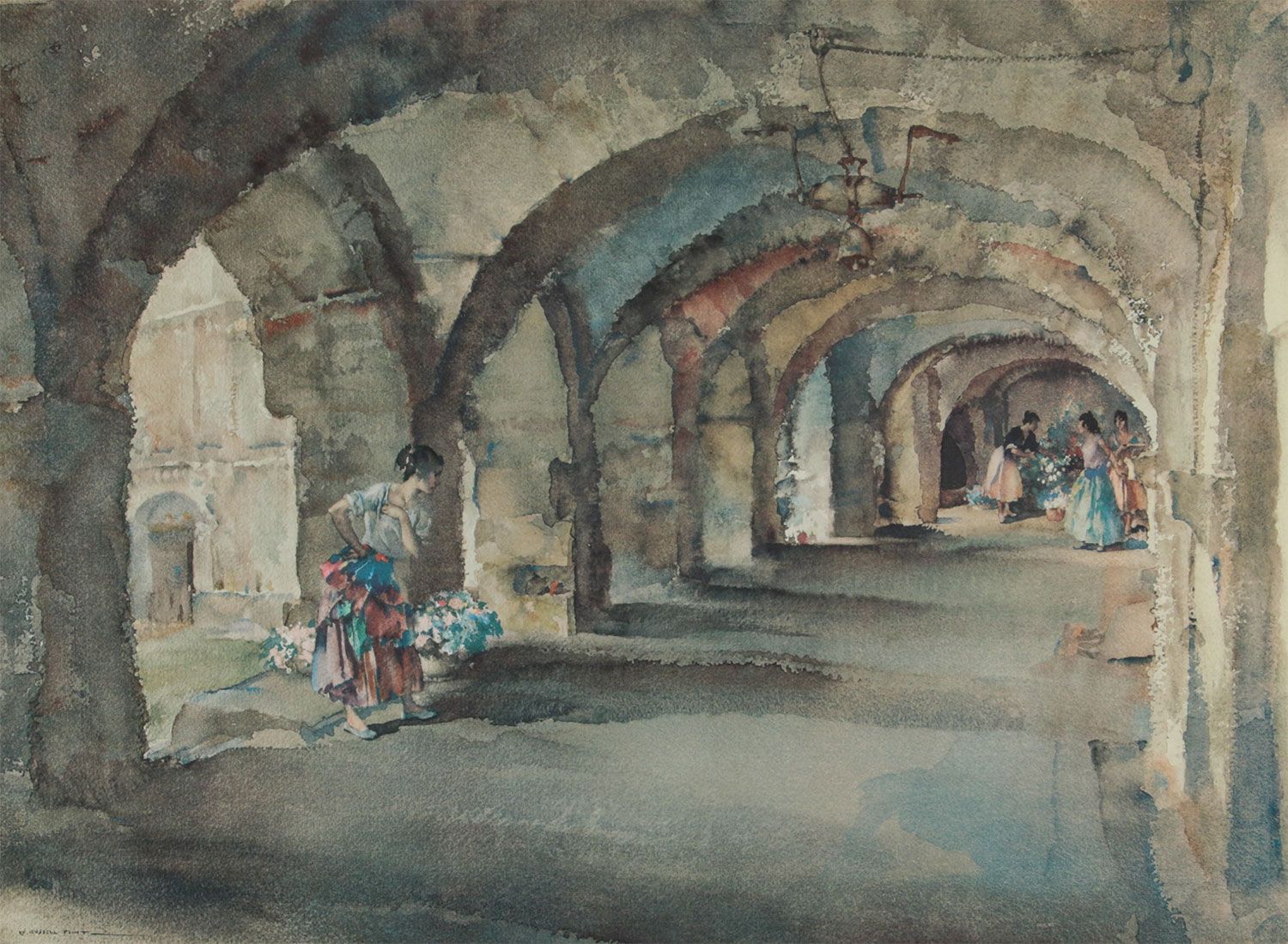 FLOWERS IN THE CLOISTERS by Sir William Russell Flint RA at Ross's Online Art Auctions