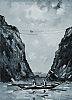 THE FANAD CURRACH MEN DISCOVER THE CARRICK A REDE ROPE BRIDGE by Sean Lorinyenko at Ross's Online Art Auctions