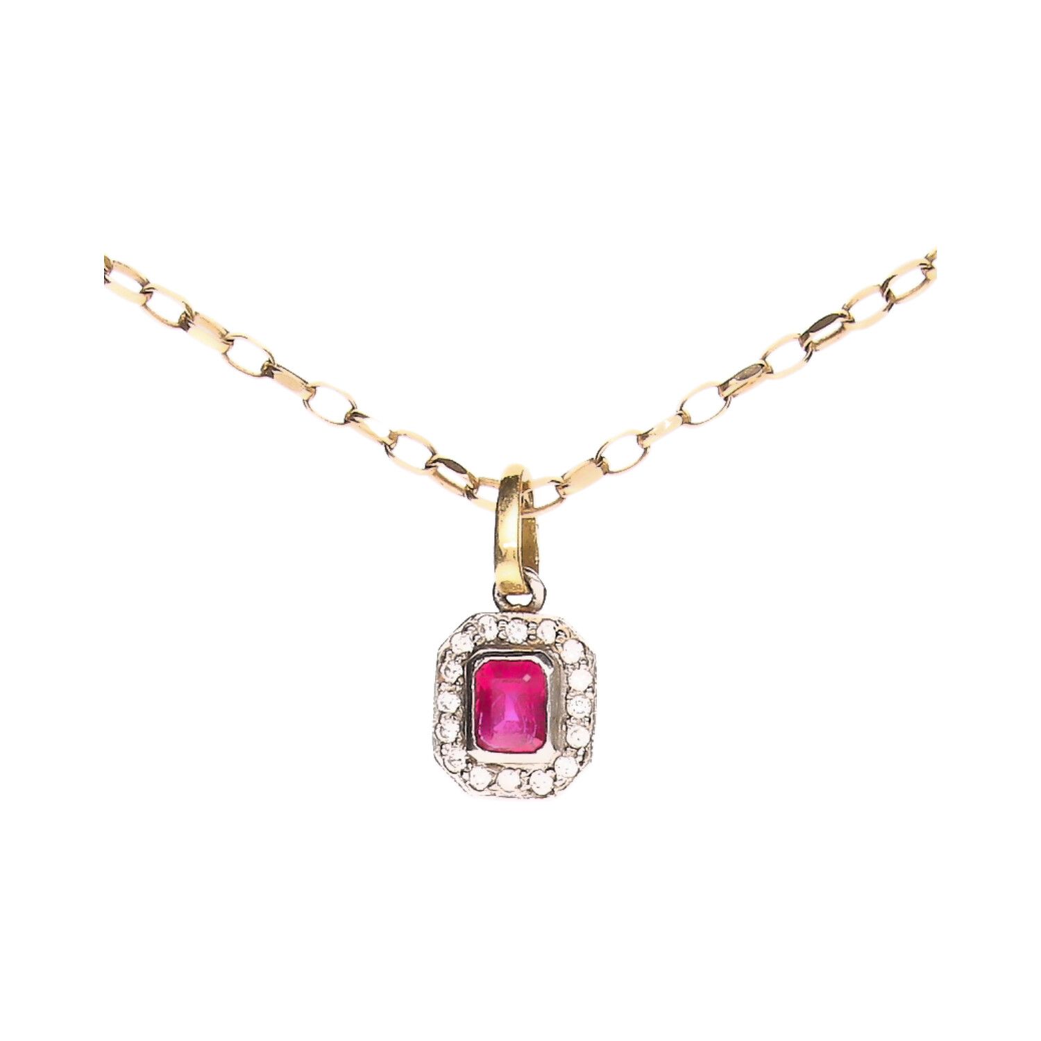 9CT GOLD RUBY & DIAMOND NECKLACE at Ross's Online Art Auctions