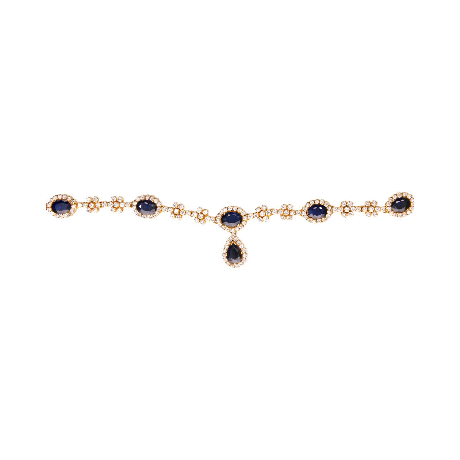 18CT GOLD SAPPHIRE & DIAMOND NECKLACE & EARRING SET at Ross's Online Art Auctions