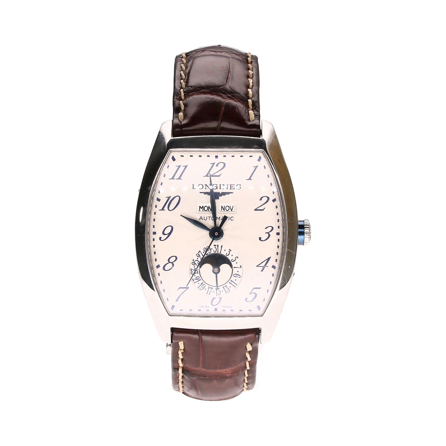 LONGINES EVIDENZA MOONPHASE STAINLESS STEEL WRISTWATCH at Ross's Online Art Auctions
