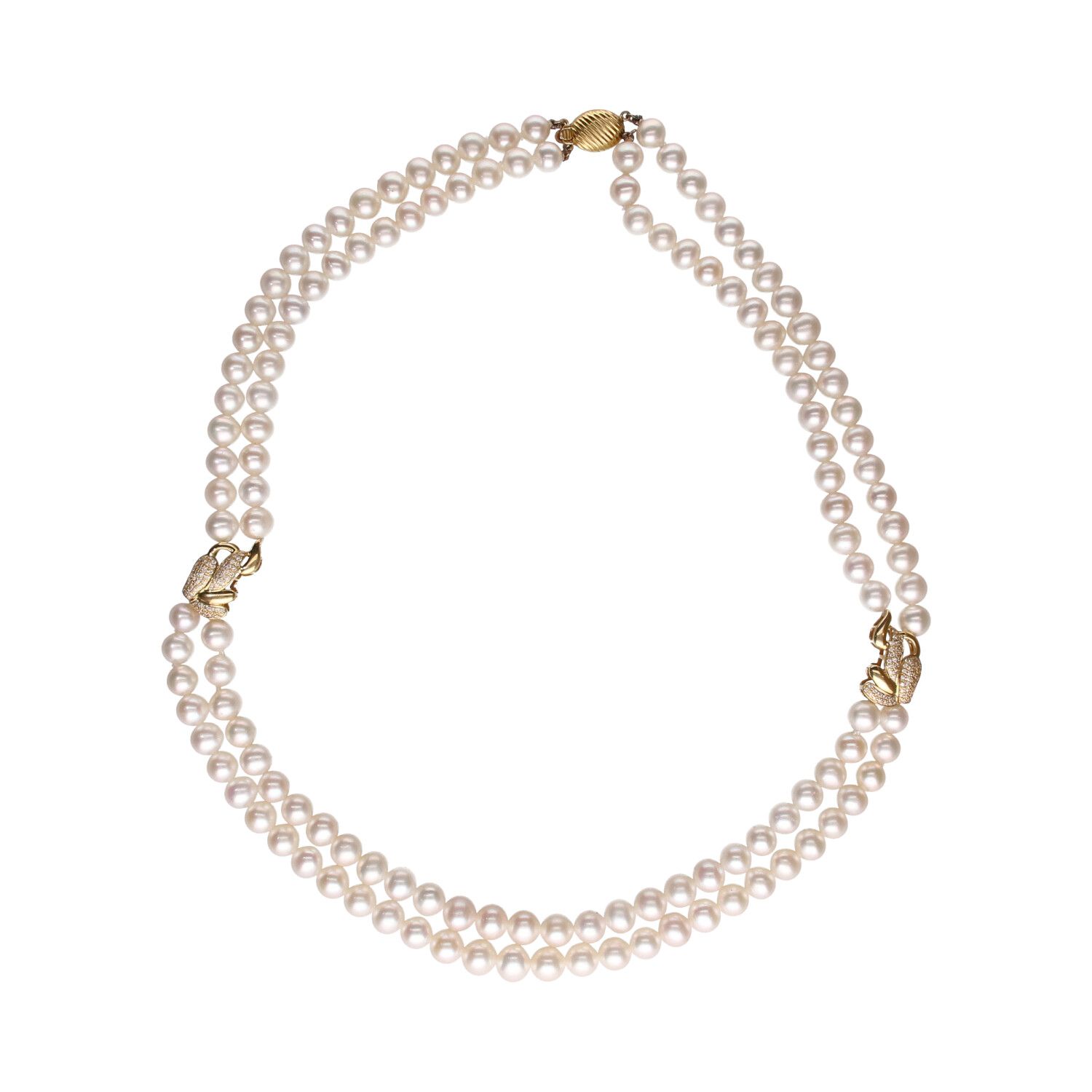 DOUBLE STRAND OF PEARLS WITH 18CT GOLD DIAMOND CLASP at Ross's Online Art Auctions