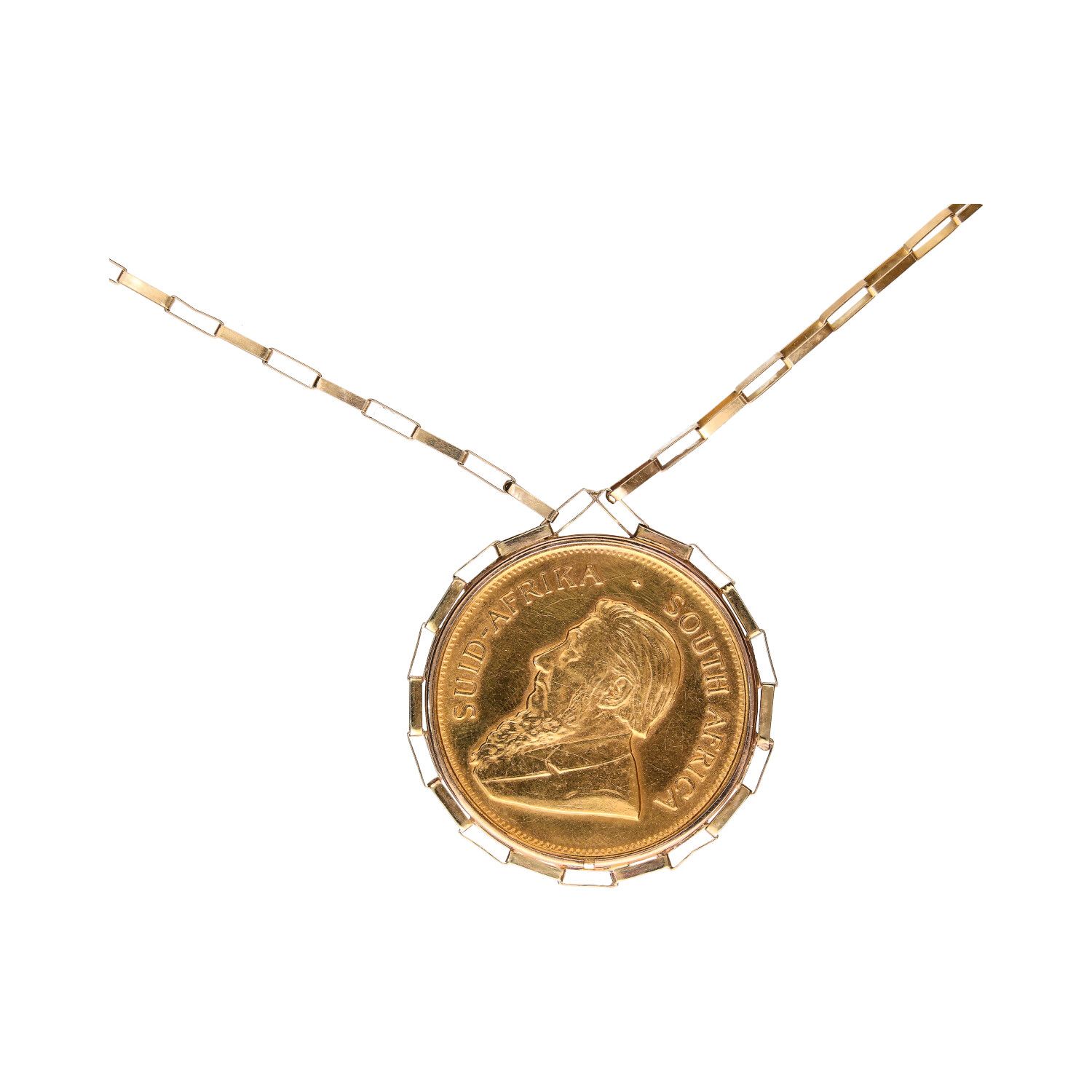 9CT GOLD MOUNTED 1974 KRUGERRAND PENDANT & CHAIN at Ross's Online Art Auctions