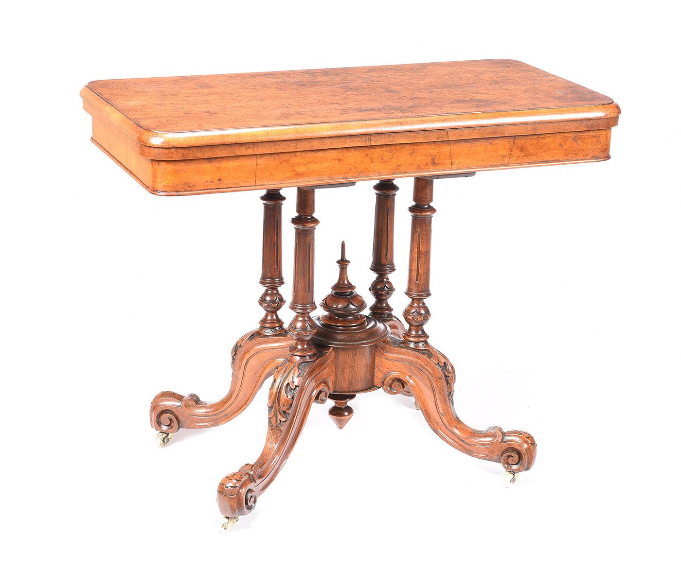 VICTORIAN WALNUT TURNOVER LEAF CARD TABLE at Ross's Online Art Auctions