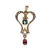 9CT GOLD EMERALD, RUBY & PEARL PENDANT at Ross's Online Art Auctions