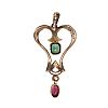 9CT GOLD EMERALD, RUBY & PEARL PENDANT at Ross's Online Art Auctions