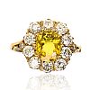 18CT GOLD YELLOW SAPPHIRE & DIAMOND RING at Ross's Online Art Auctions