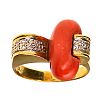 14CT GOLD CORAL & DIAMOND RING at Ross's Online Art Auctions