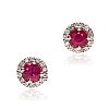 18CT WHITE GOLD RUBY & DIAMOND CLUSTER EARRINGS at Ross's Online Art Auctions